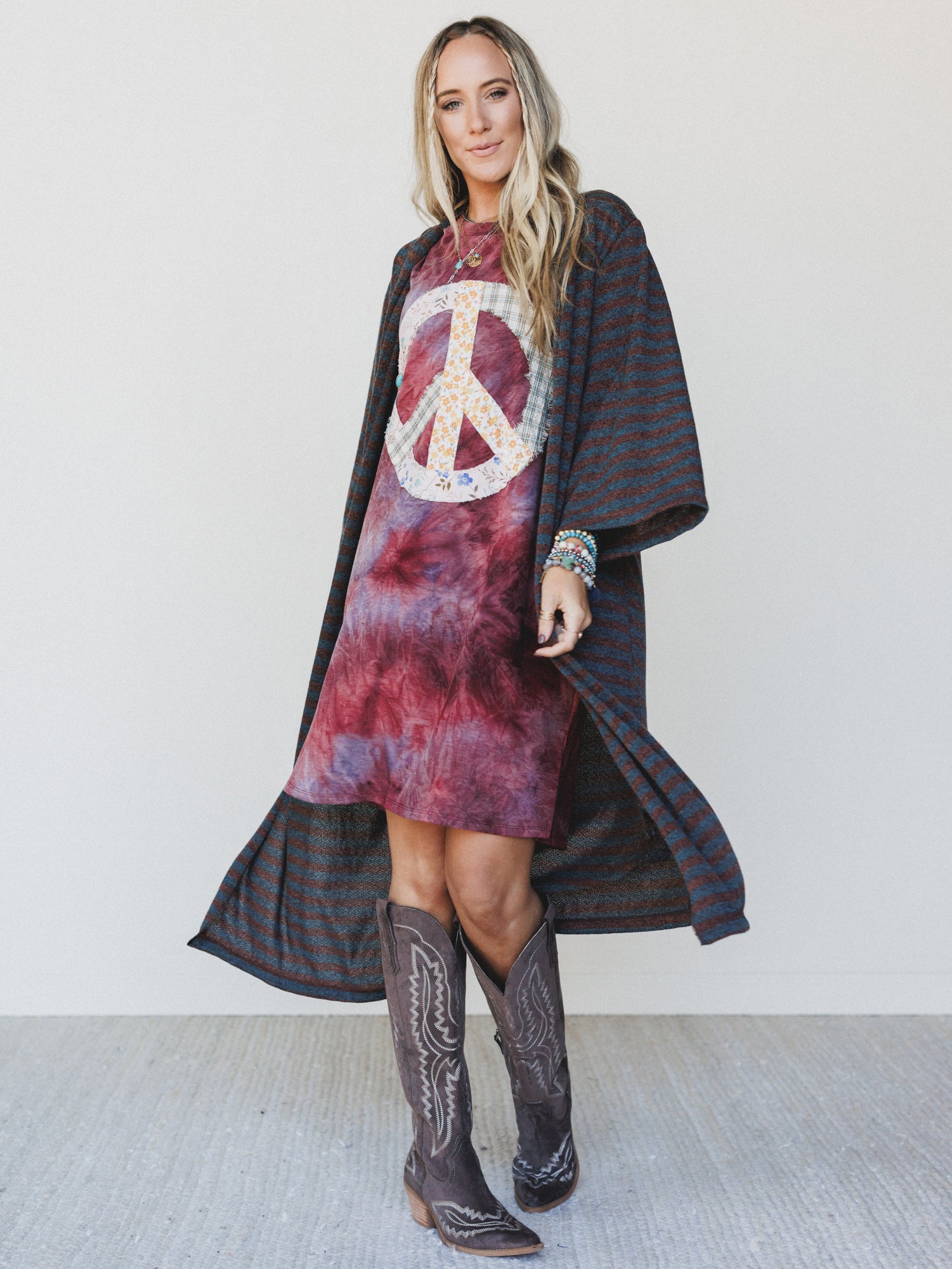 The Nest Peace And Tie Dye Tee Dress - Brown Multi Tie Dye
