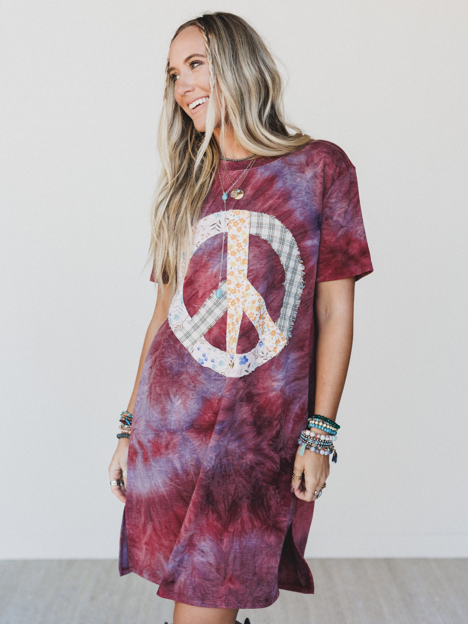The Nest Peace And Tie Dye Tee Dress - Brown Multi Tie Dye