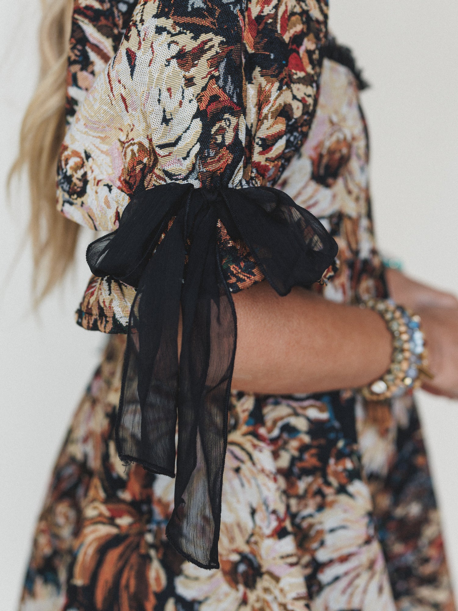 Softly Falling Floral Dress - Black