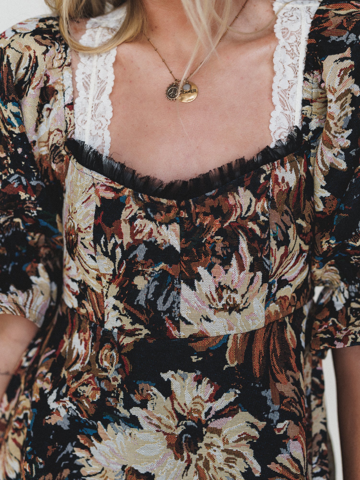 Softly Falling Floral Dress - Black