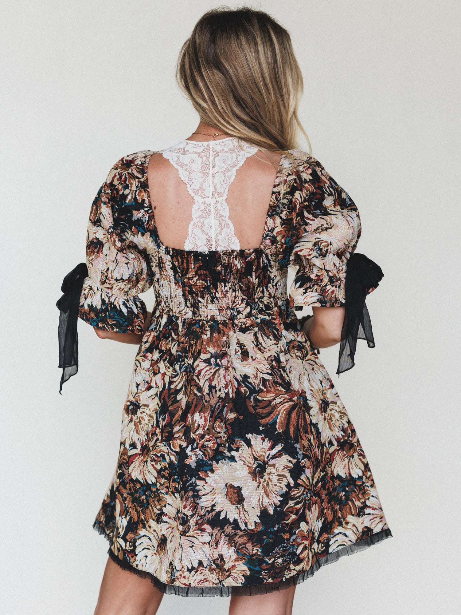 Softly Falling Floral Dress - Black