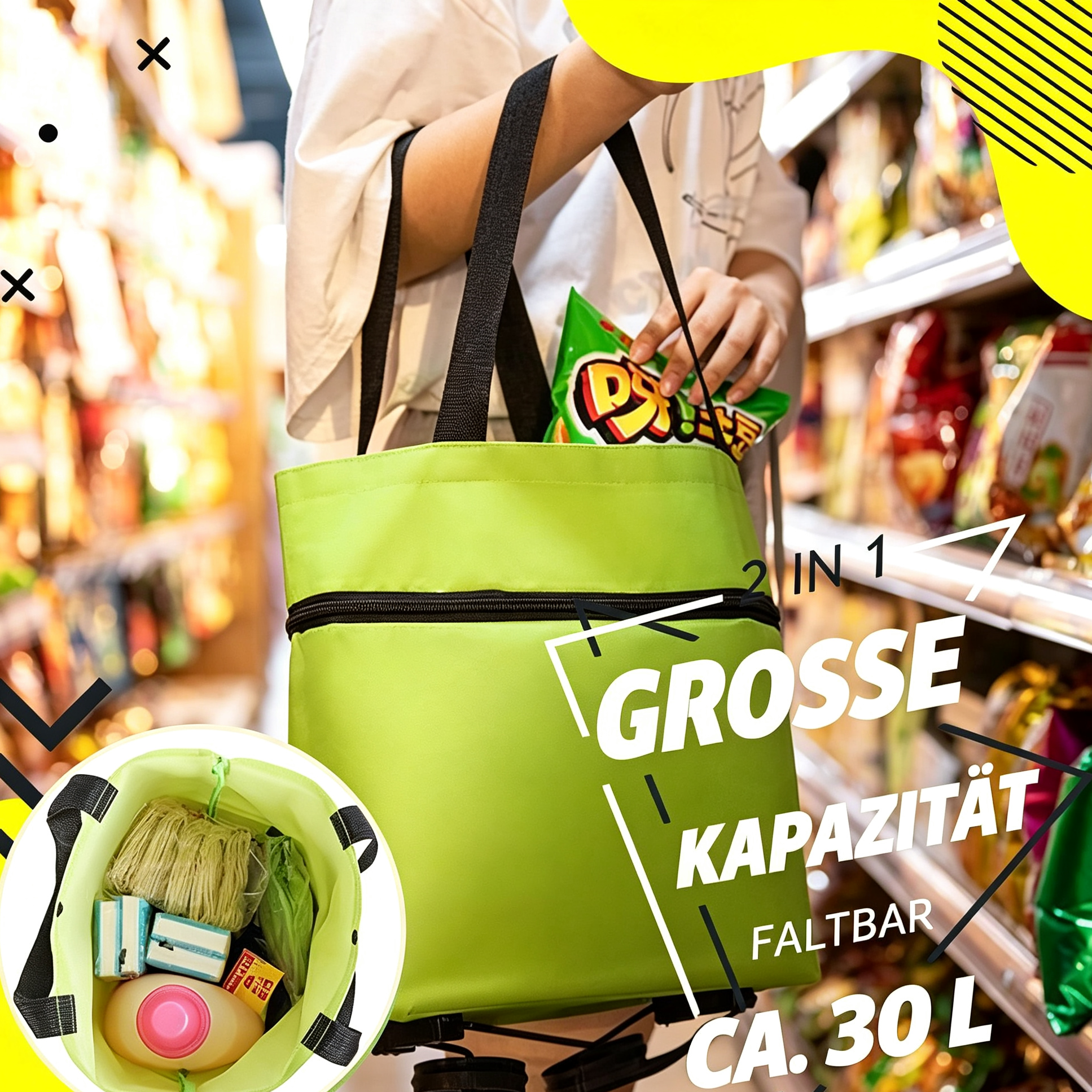 🔥HEISSER SALE – 60 % RABATT🔥 Faltbare 2-in-1-Einkaufstasche
