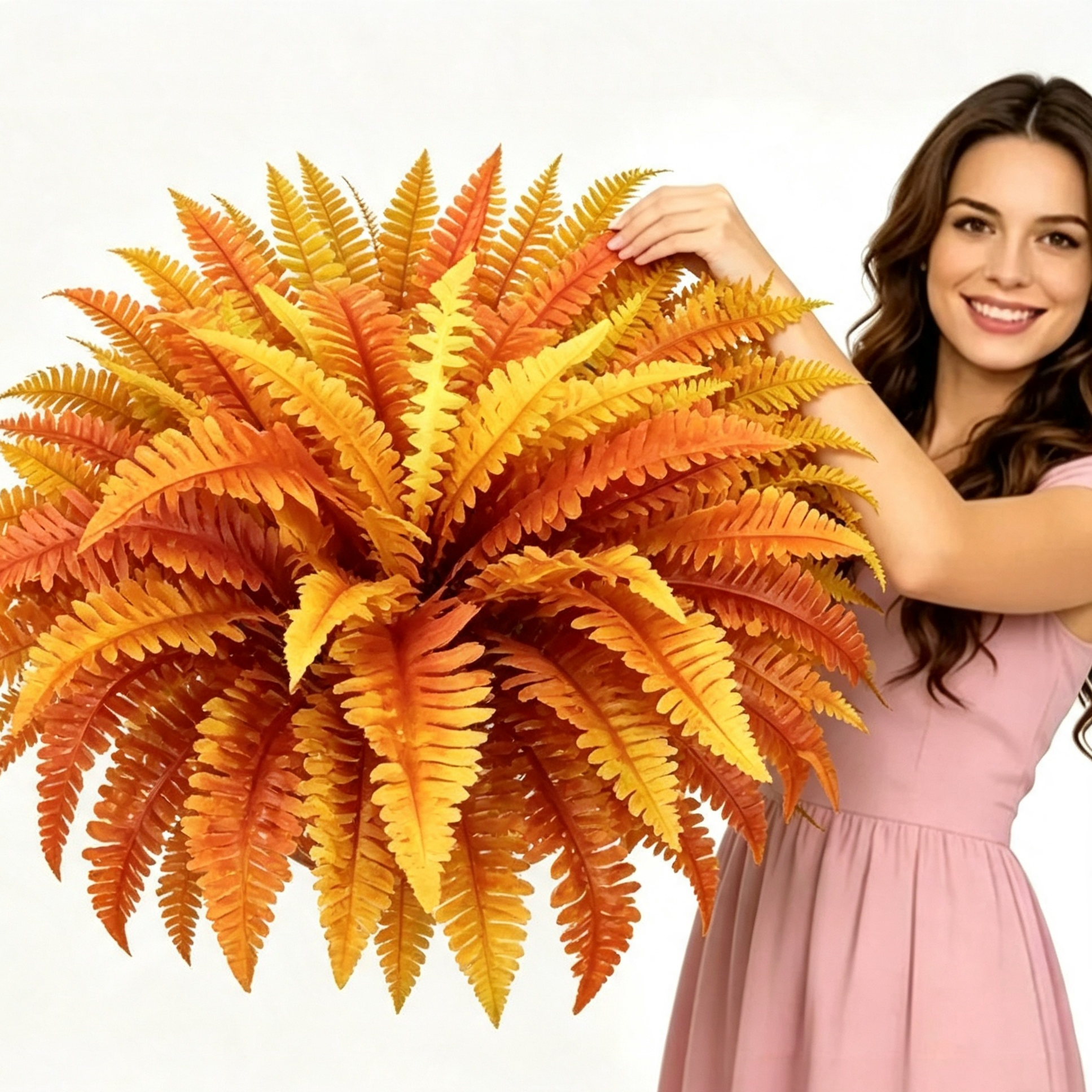 🍂$9.98 Today Only--UV Resistant Lifelike Autumn-colored Artificial Boston Fern🍁