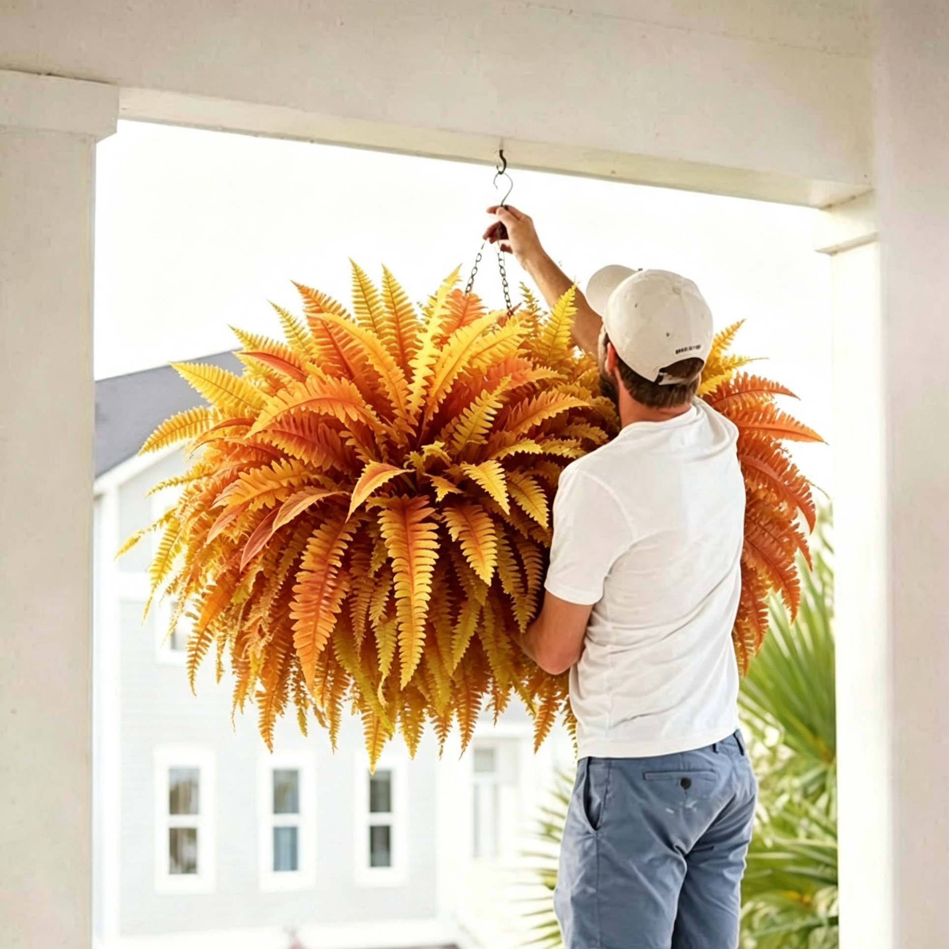 🍂$9.98 Today Only--UV Resistant Lifelike Autumn-colored Artificial Boston Fern🍁