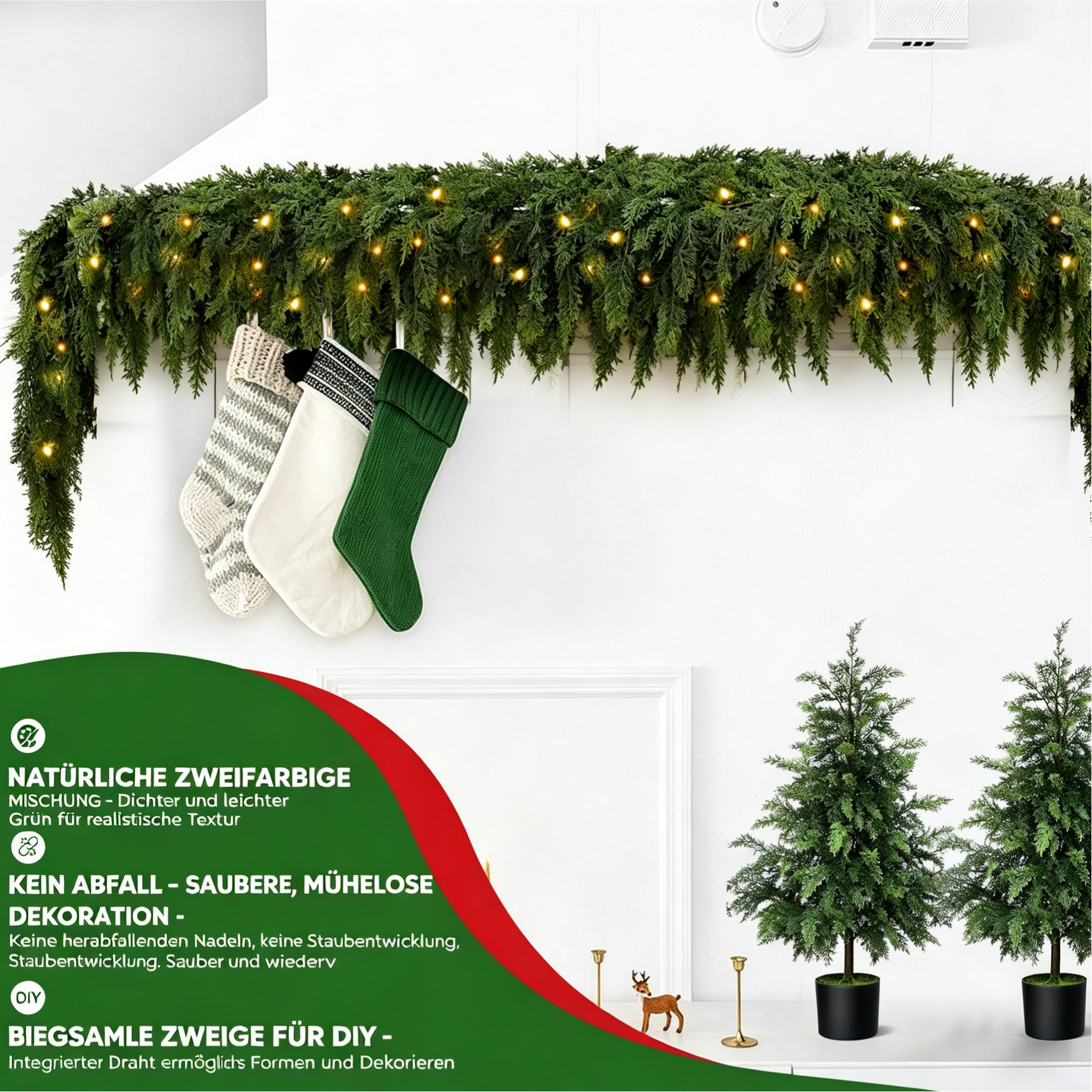 🏆 Mehr als 5.000 Käufer in der letzten Woche! 💥 Weihnachts-Zedern-Girlande mit integrierter Lichterkette