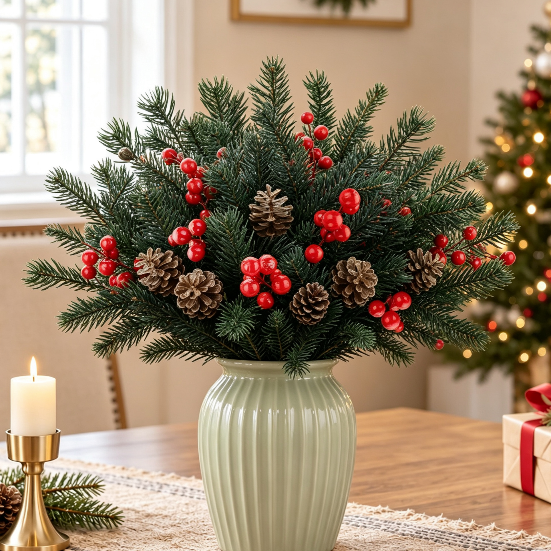 🎄 Last Day 50% OFF🏆Faux Norfolk Pine with Berries Pine Cone