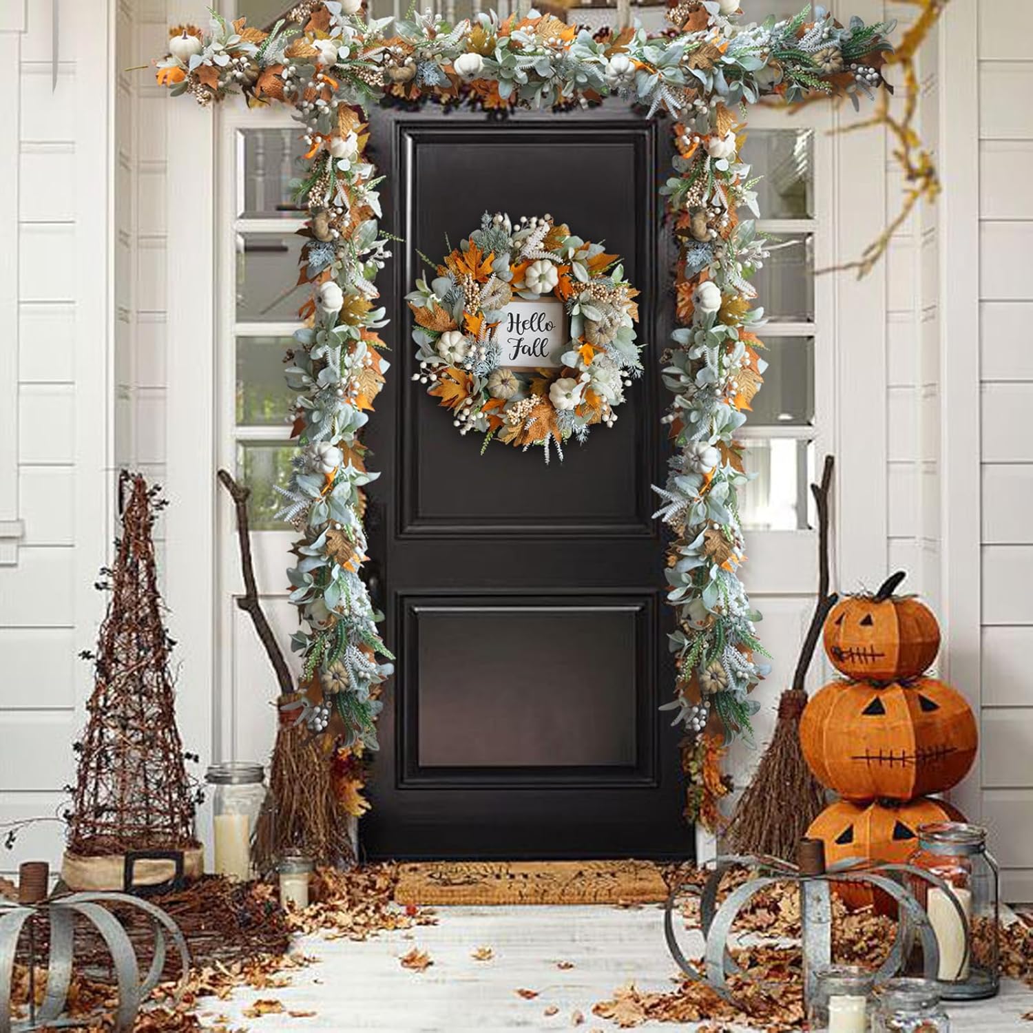 🍁$9.99 On Sale Today Only🍂Fall Wreath with Pumpkin Maple Leaves🎃