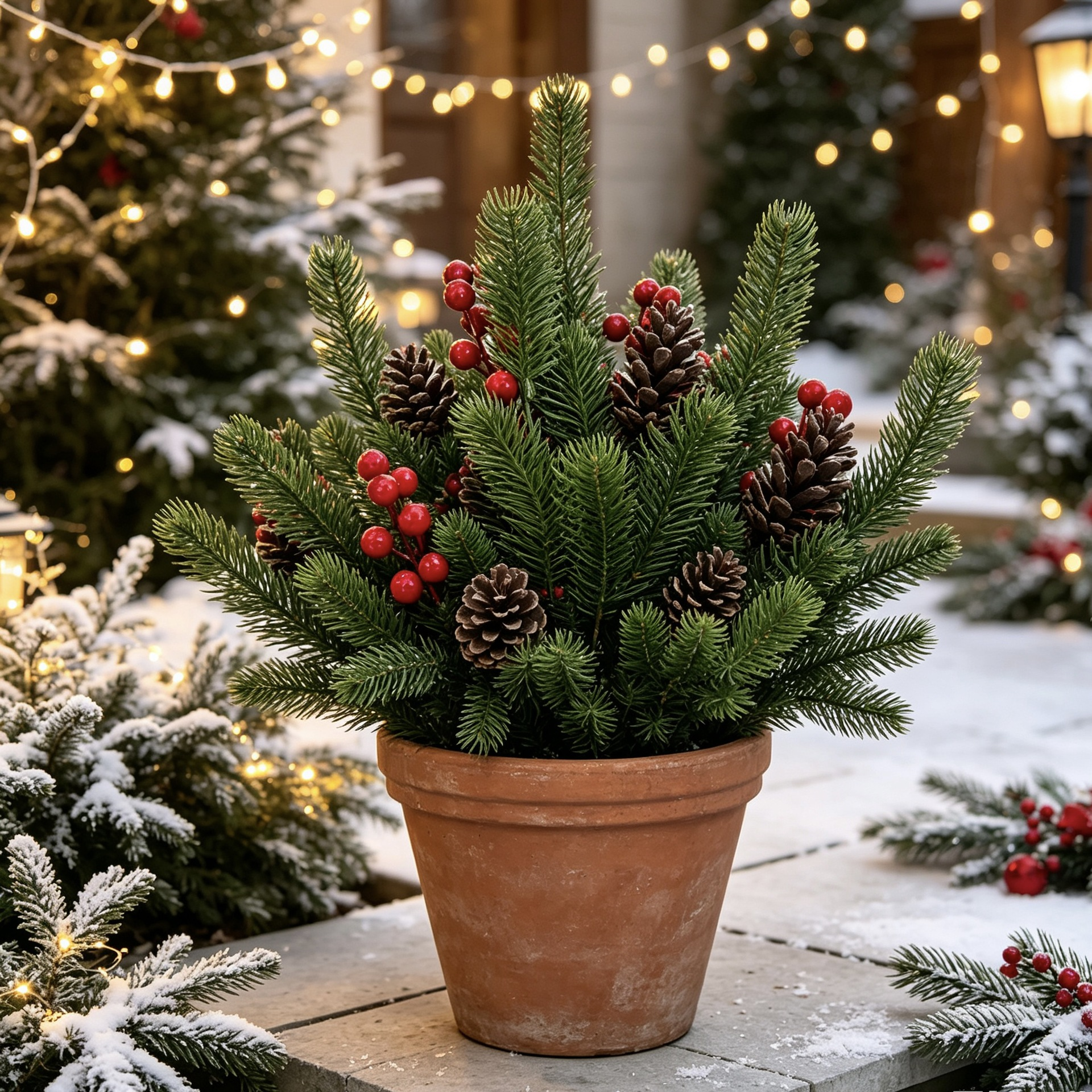 🎄 Last Day 50% OFF🏆Faux Norfolk Pine with Berries Pine Cone