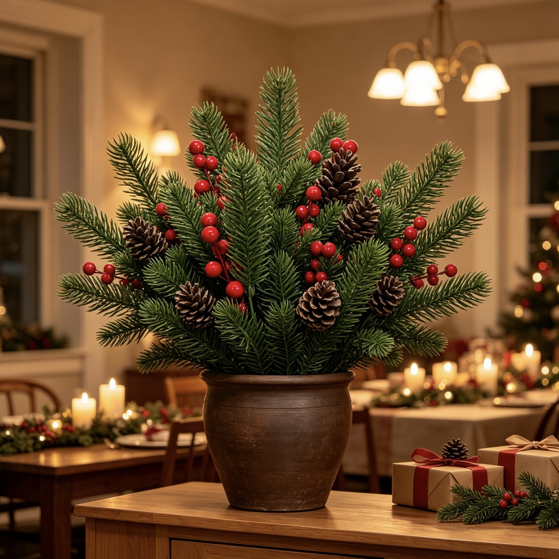 🎄 Last Day 50% OFF🏆Faux Norfolk Pine with Berries Pine Cone