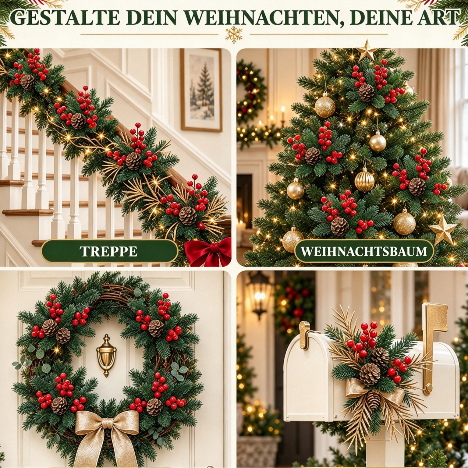 🎄 Letzter Tag – 60 % RABATT 🏆 Künstliche Norfolk-Kiefer mit Beeren und Kiefernzapfen