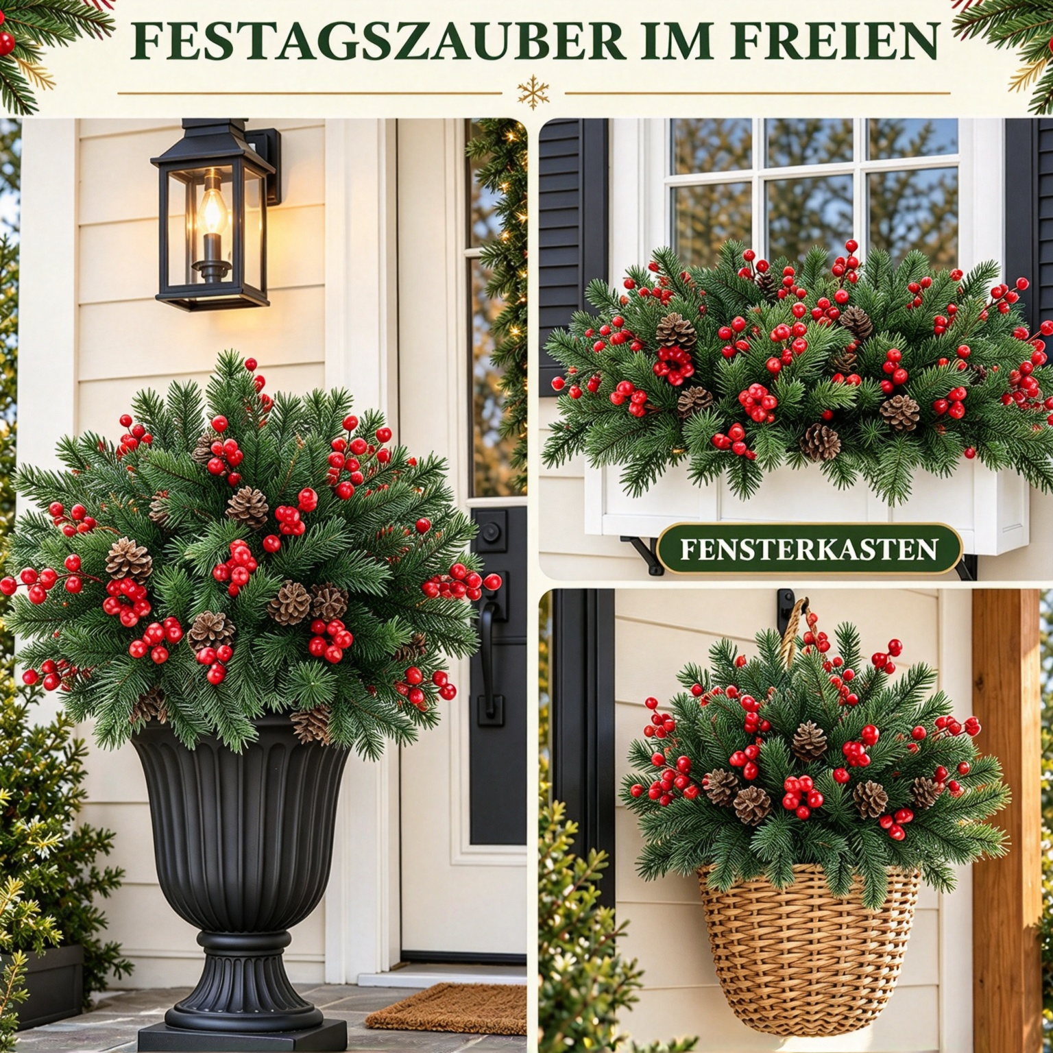 🎄 Letzter Tag – 60 % RABATT 🏆 Künstliche Norfolk-Kiefer mit Beeren und Kiefernzapfen