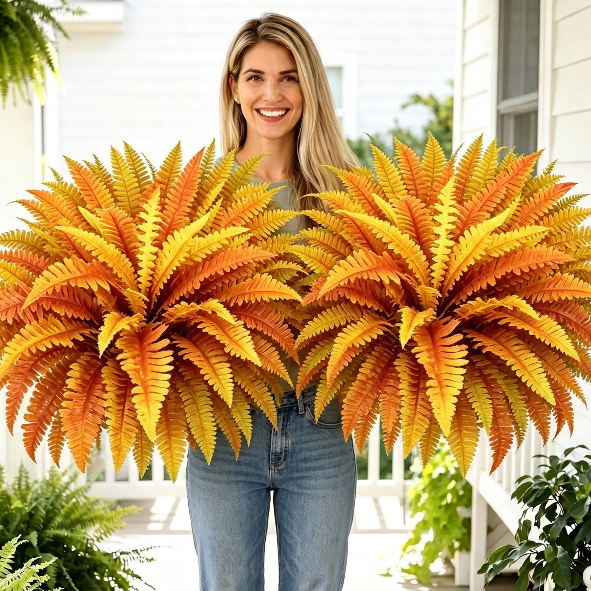 🍂$9.98 Today Only--UV Resistant Lifelike Autumn-colored Artificial Boston Fern🍁