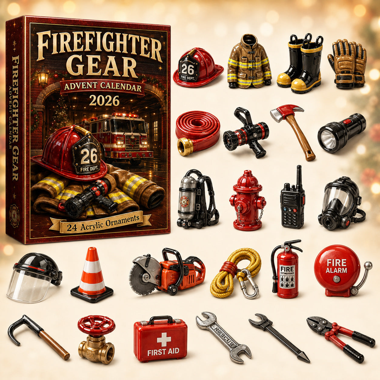 🔥HOT SALE 60% OFF🔥Firefighter Gear Advent Calendar 2026 - 24-Day Festive Countdown, Acrylic Charms Blind Box