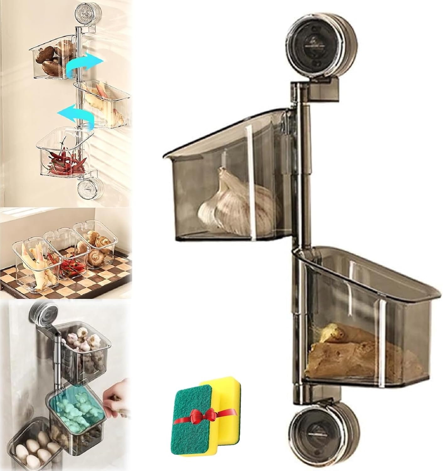Punch-free rotating wall-mounted storage rack