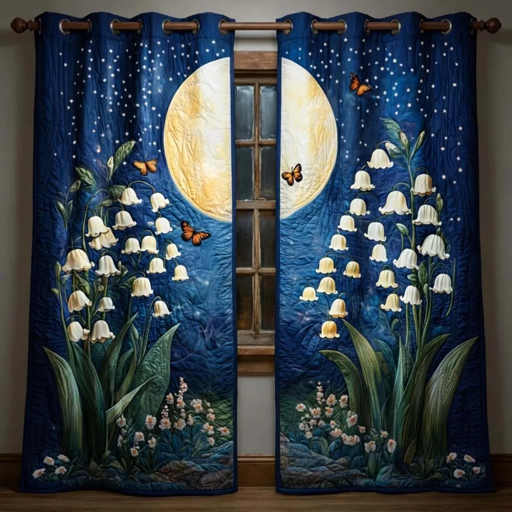 Moonlit Lily of the Valley & Butterflies Embroidered Knitwear Quilted Curtains