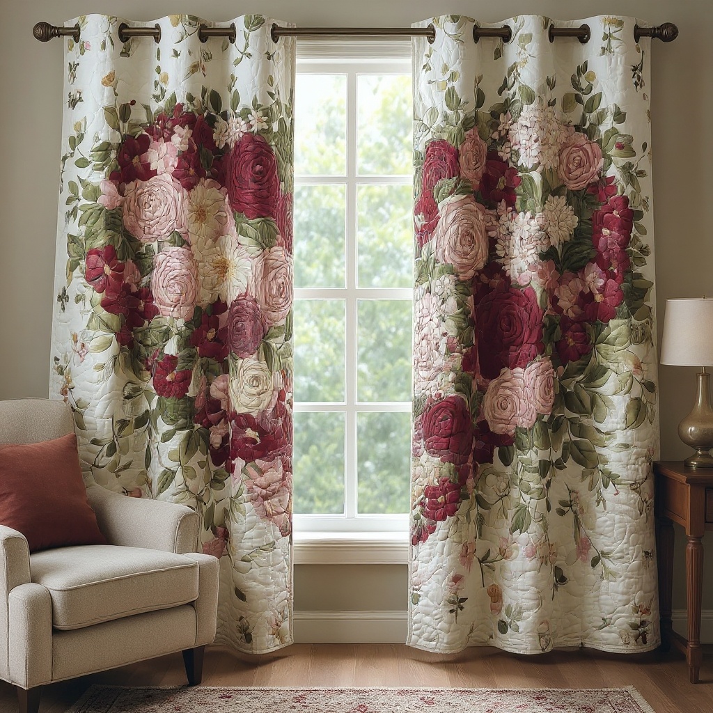 Romantic Rose Bouquet Embroidered Knitwear Quilted Curtains