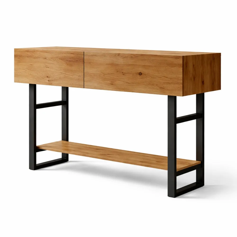Console d'entrée industrielle en acier et bois, 139x75x43 cm