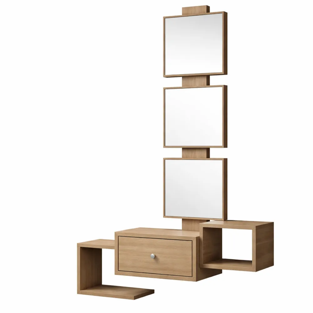 Meuble d'entrée mural avec miroir et tiroir suspendu, design moderne, finition mate