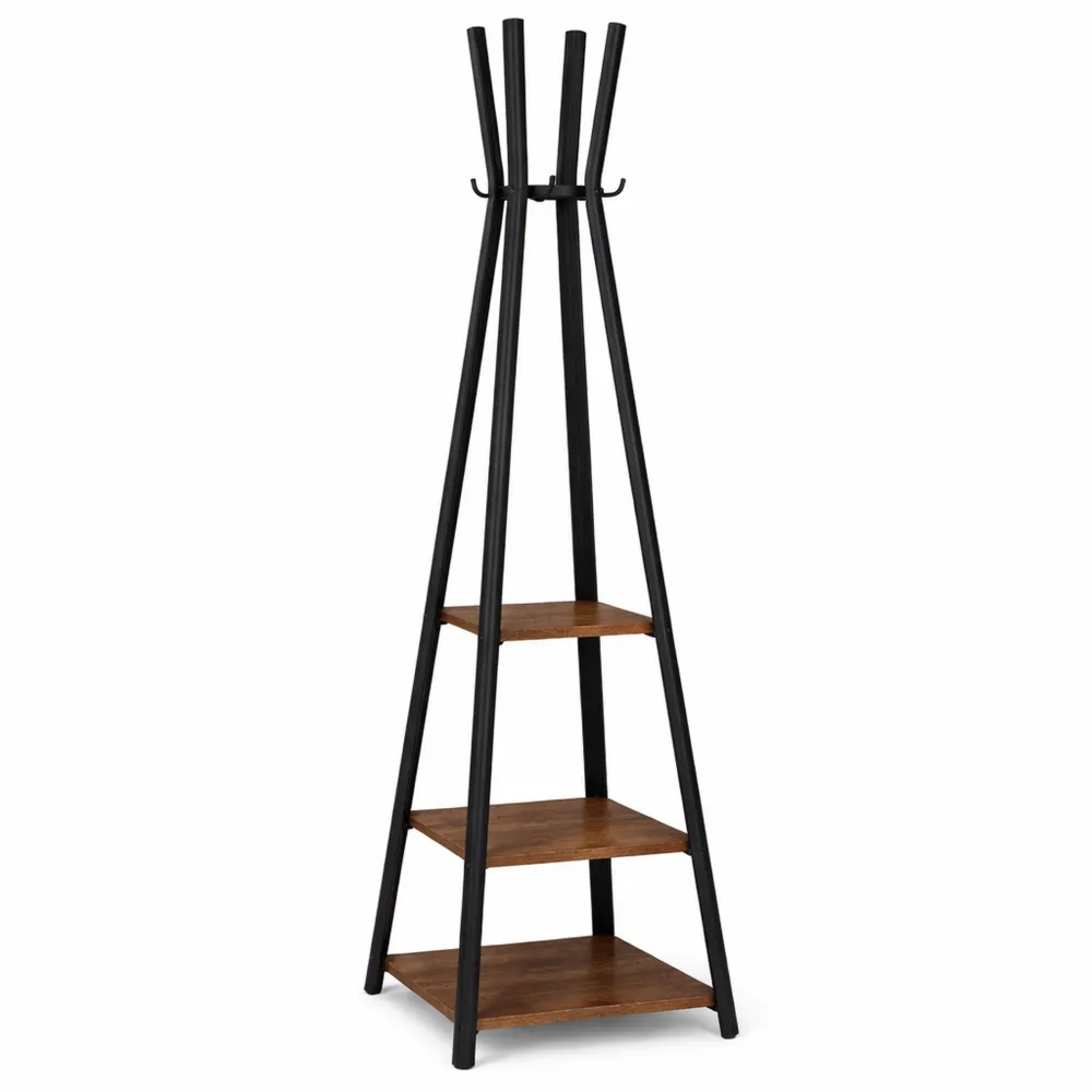 Portemanteau Industriel avec Crochets et Étagères pour Entrée