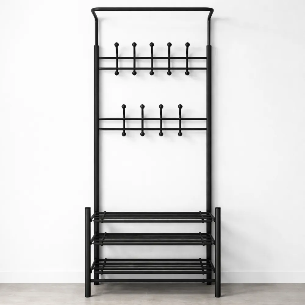 Portemanteau d'entrée avec étagères et crochets multiples