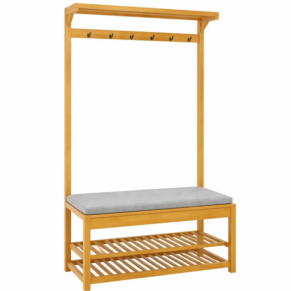 Portemanteau en Bambou avec Banc et Rangement