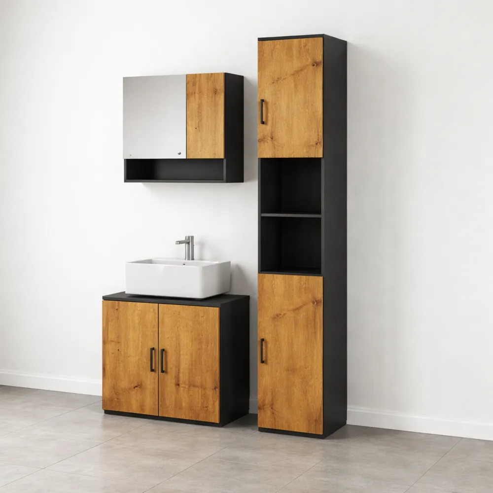 Armoire Murale de Salle de Bain avec Étagères Réglables, 2 Portes, 55 x 17 x 55 cm, Couleur Gris Foncé
