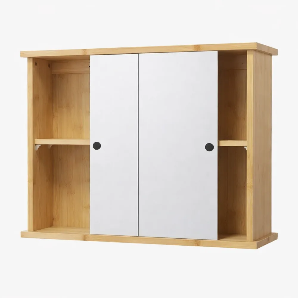 Armoire de Salle de Bain avec Miroir et Étagères Ajustables en Bambou