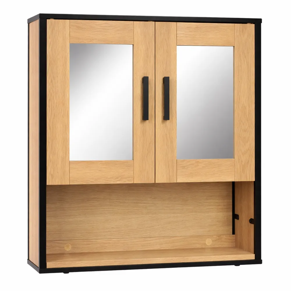 Armoire Mural de Salle de Bain, 2 Portes et Étagère Réglable, Chêne Clair et Noir