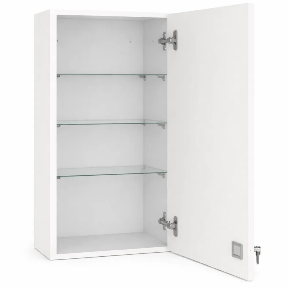 Armoire murale verrouillable avec étagères réglables en bois et verre