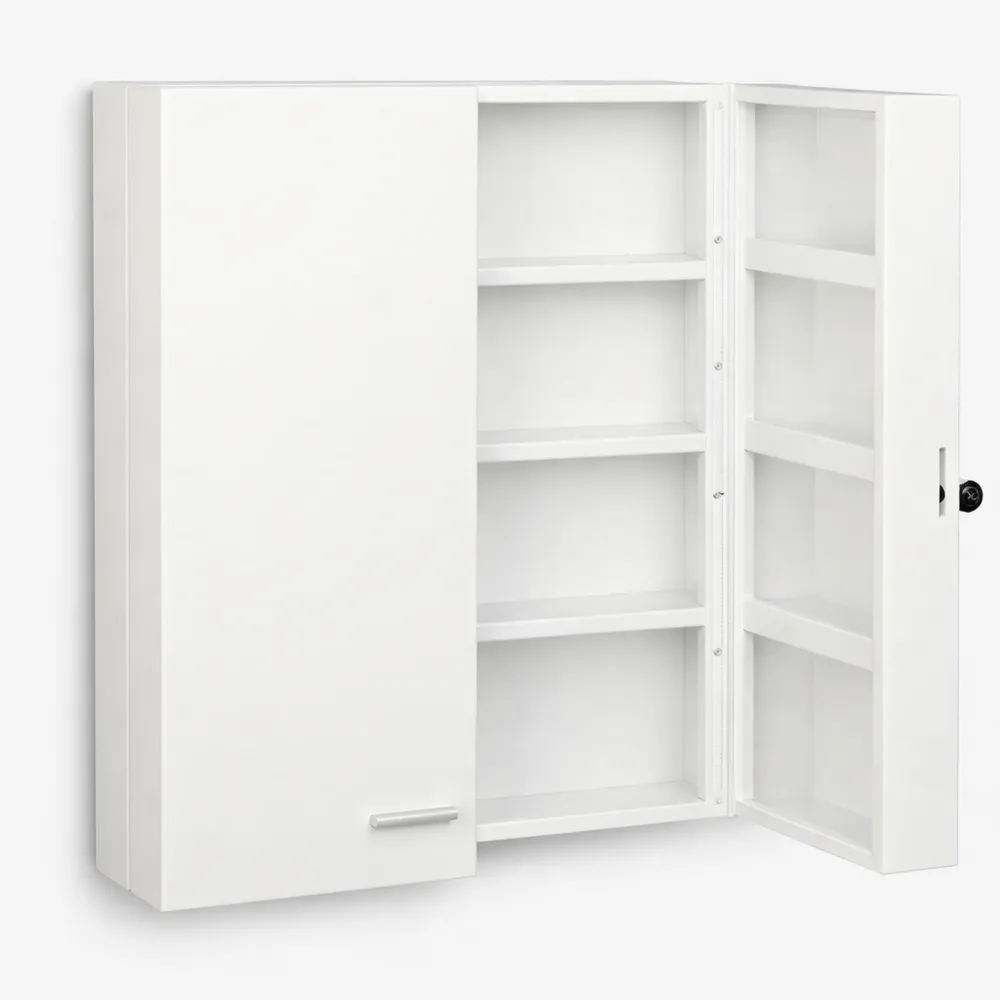 Grande armoire à pharmacie verrouillable avec 11 étagères et double porte en acier blanc