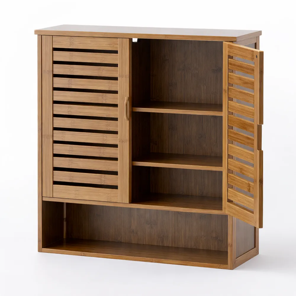 Armoire murale de salle de bain en bambou avec étagères réglables