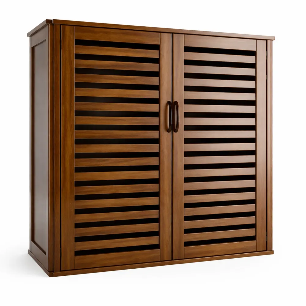 Armoire Murale de Salle de Bain en Bambou avec Étagères Ajustables