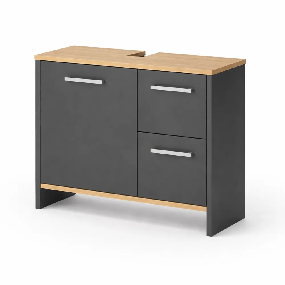 Meuble sous vasque simple anthracite avec tiroirs et porte