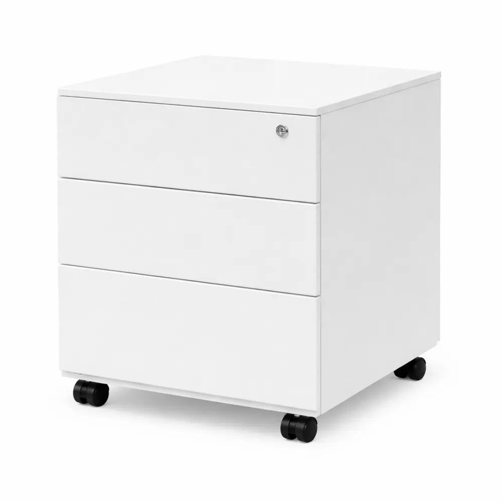 Caisson de rangement métallique avec roulettes, verrouillable, 3 tiroirs, idéal pour télétravail