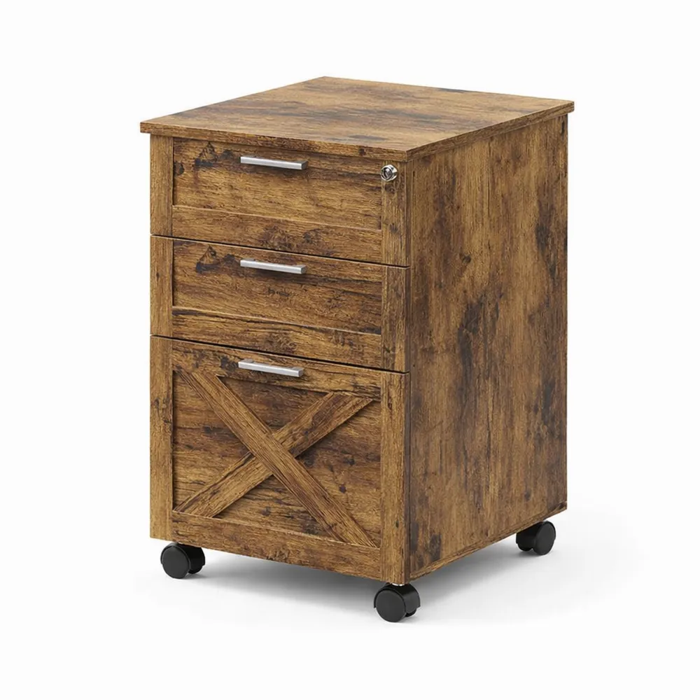 Caisson mobile à 3 tiroirs verrouillable avec rangement pour dossiers