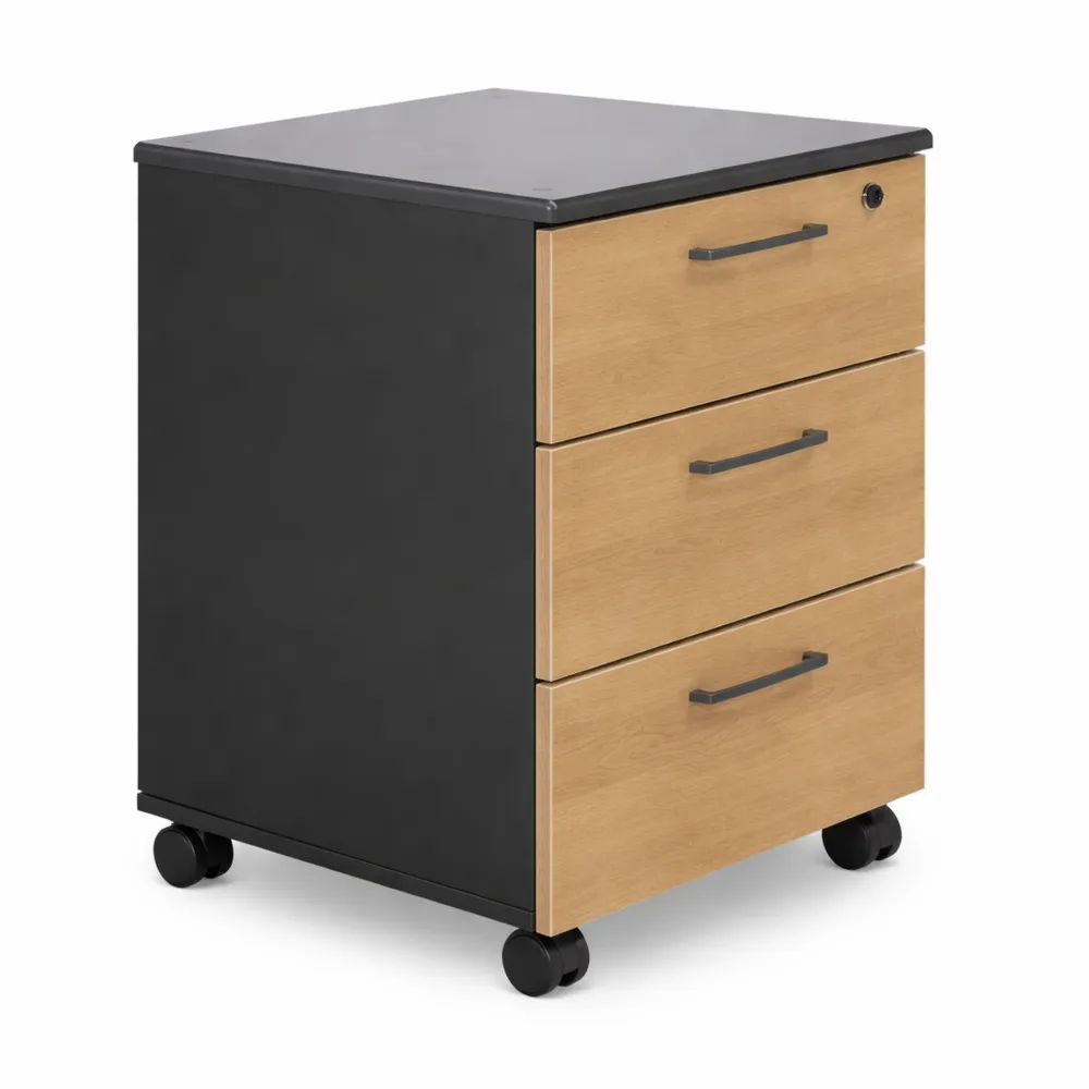 Caisson de bureau mobile à 3 tiroirs chêne ambré