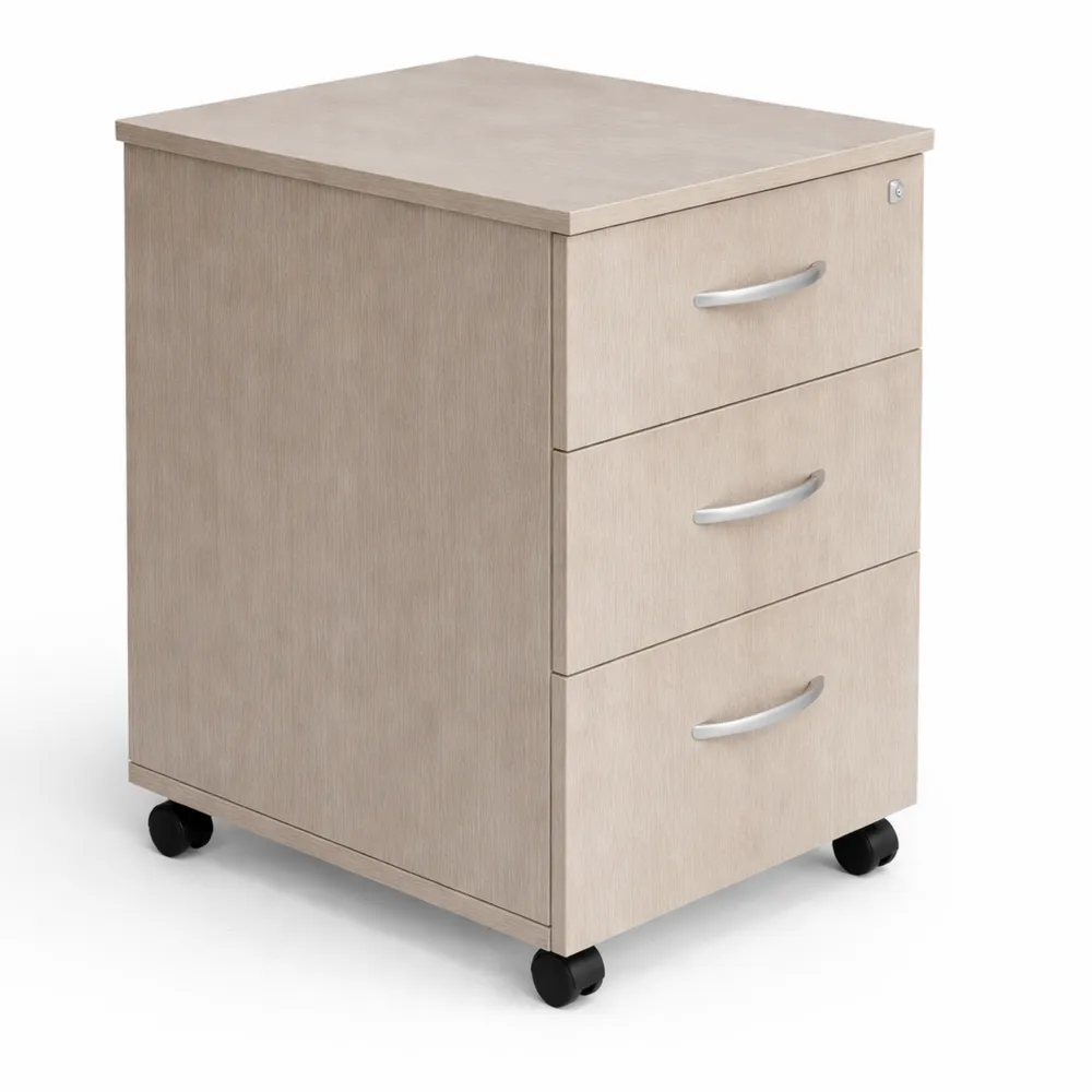 Caisson de rangement mobile avec 3 tiroirs en bois, profondeur 60 cm, chêne gris