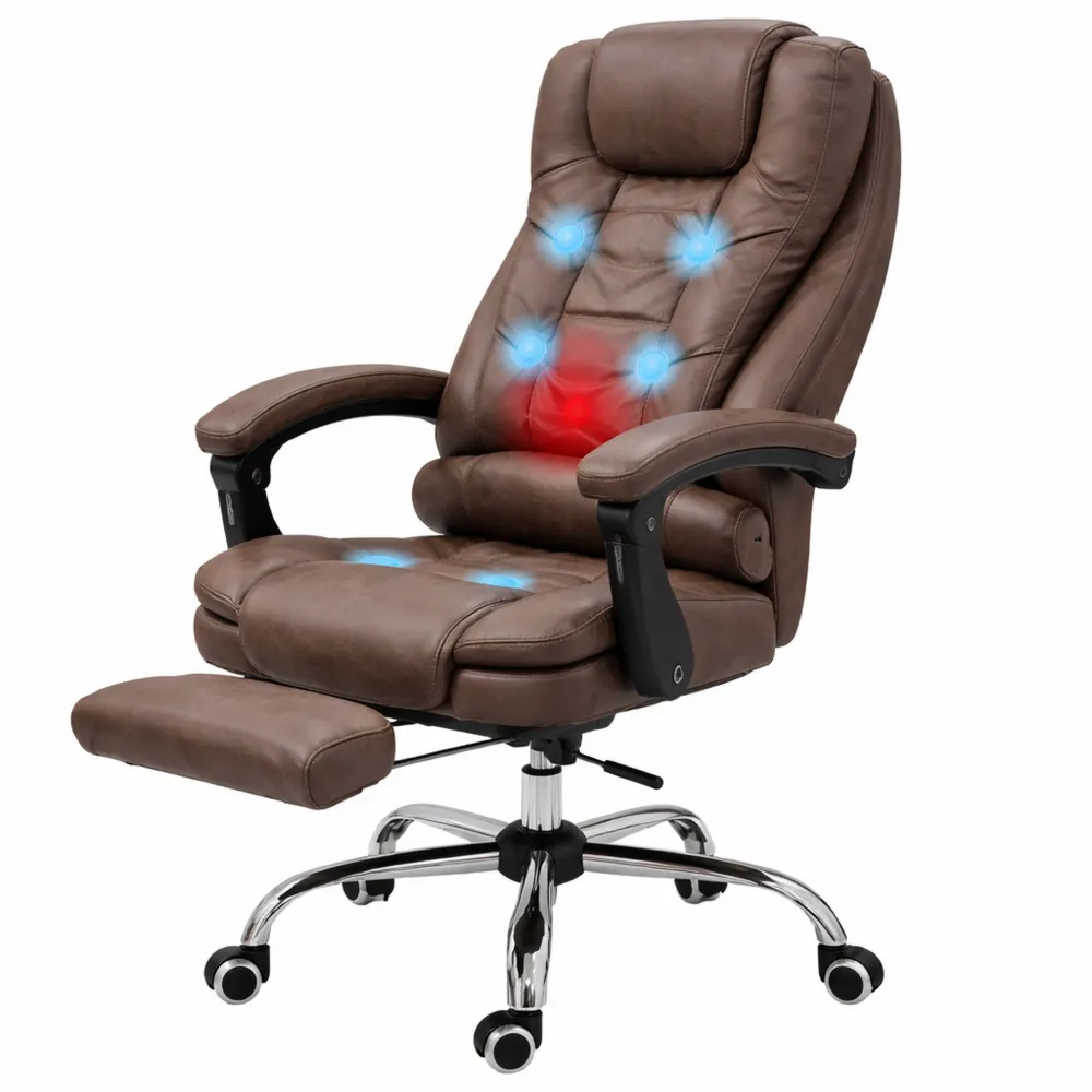 Chaise de bureau ergonomique avec massage et chauffage, inclinable et réglable