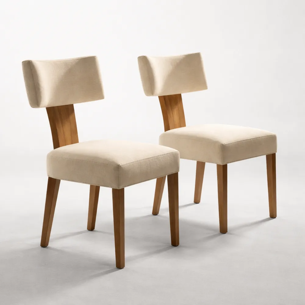 Lot de 2 Chaises en Bois avec Coussin en Lin pour Salle à Manger