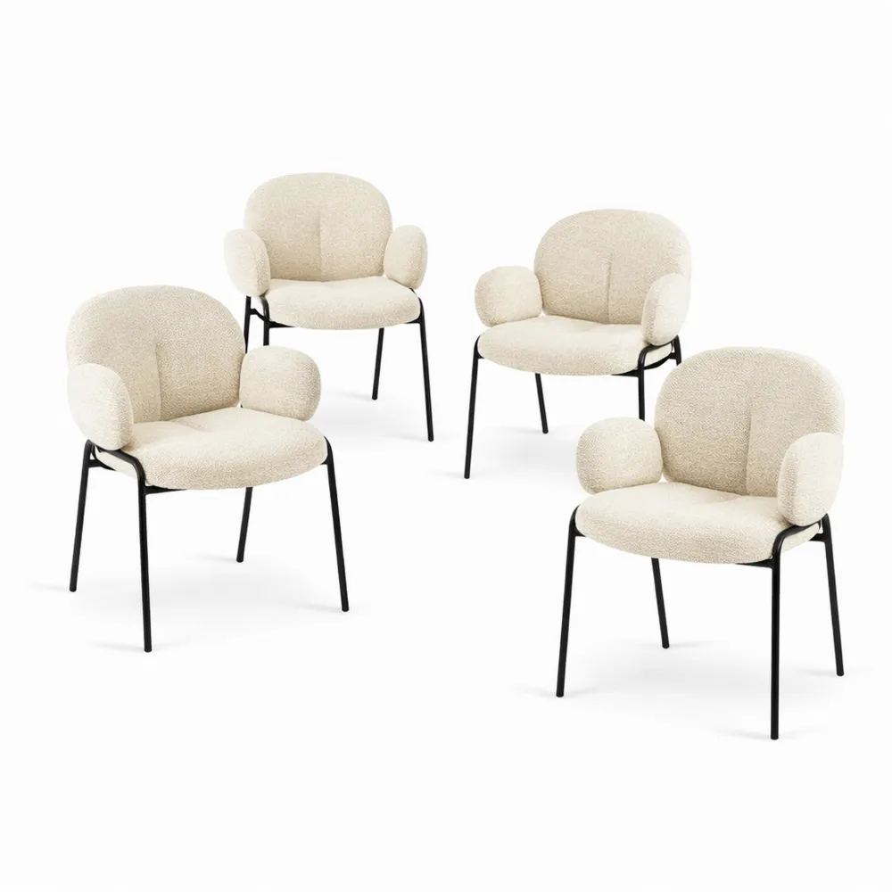 Ensemble de 4 chaises de salle à manger beiges avec accoudoirs modernes