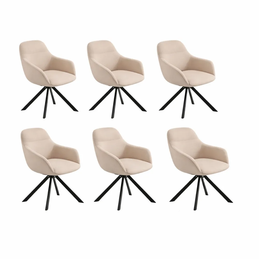 Ensemble de 6 chaises pivotantes 360° pour salle à manger, beige, avec accoudoirs et pieds en métal