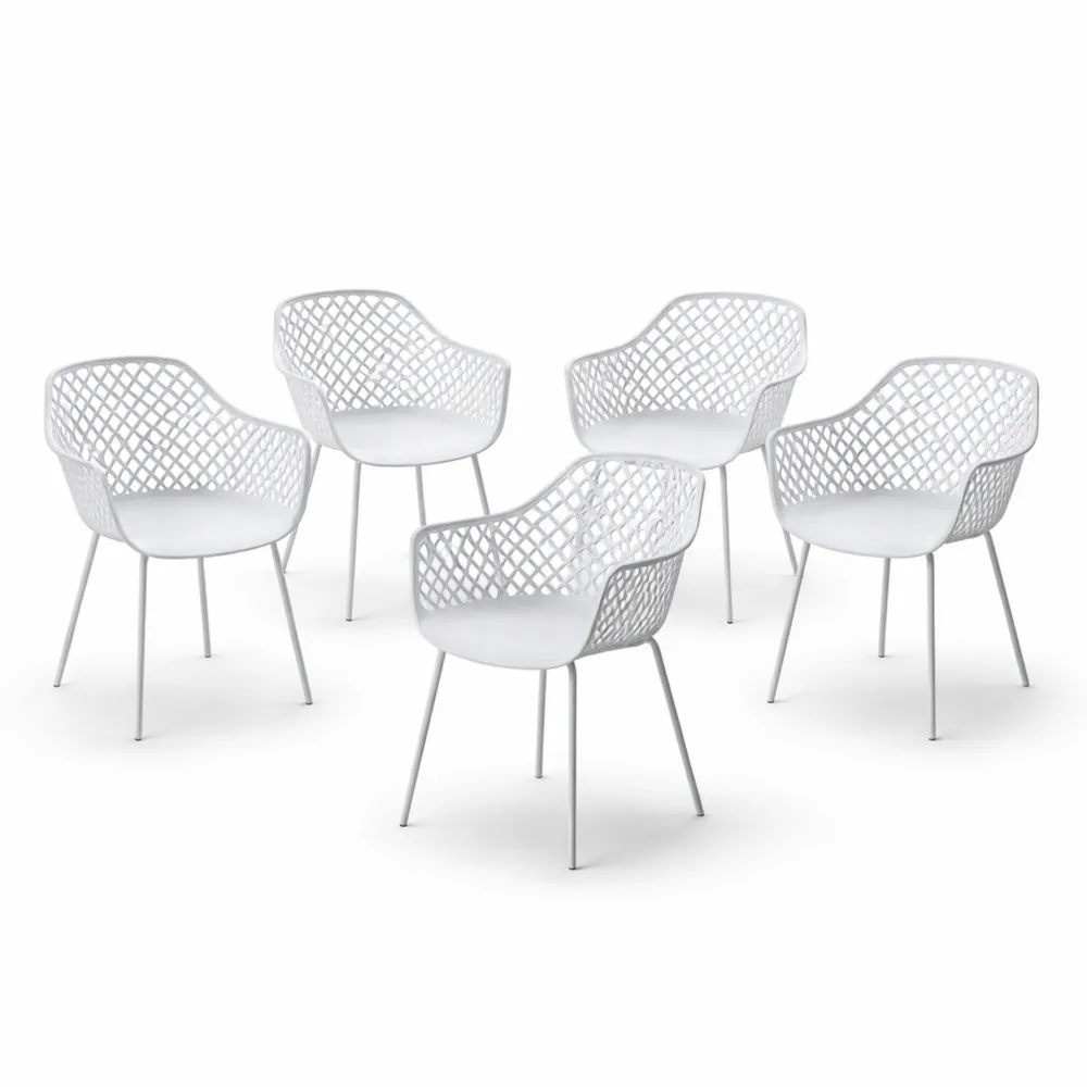 Ensemble de 6 chaises ergonomiques à accoudoirs, pieds métalliques, charge max 120 kg, finition blanche