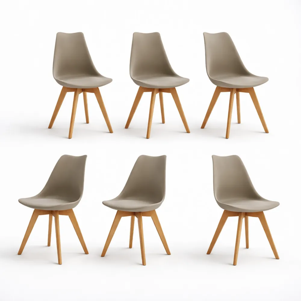 Set de 6 chaises scandinaves avec assise rembourrée pour salle à manger