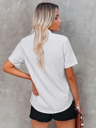 Shirts for Women Short Sleeve Dress Shirt Collared Blouse 