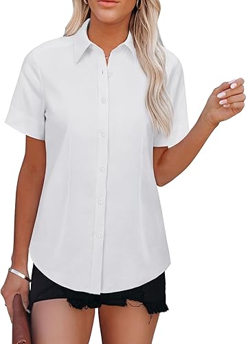 Shirts for Women Short Sleeve Dress Shirt Collared Blouse 