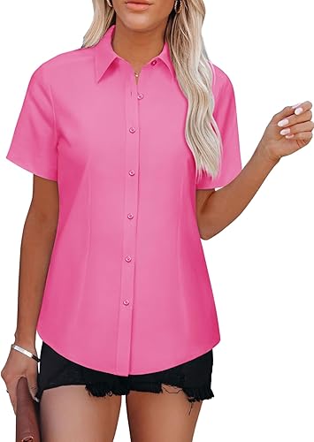 n Down Shirts for Women Short Sleeve Dress Shirt Collared Blouse 