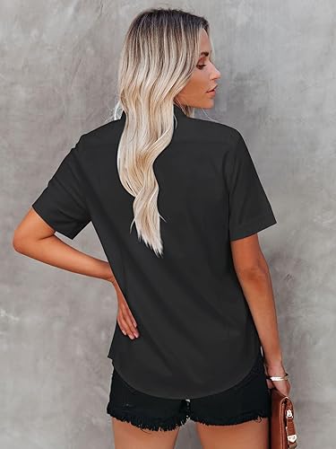  Button Down Shirts for Women Short Sleeve Dress Shirt Collared Blouse 