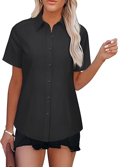  Button Down Shirts for Women Short Sleeve Dress Shirt Collared Blouse 