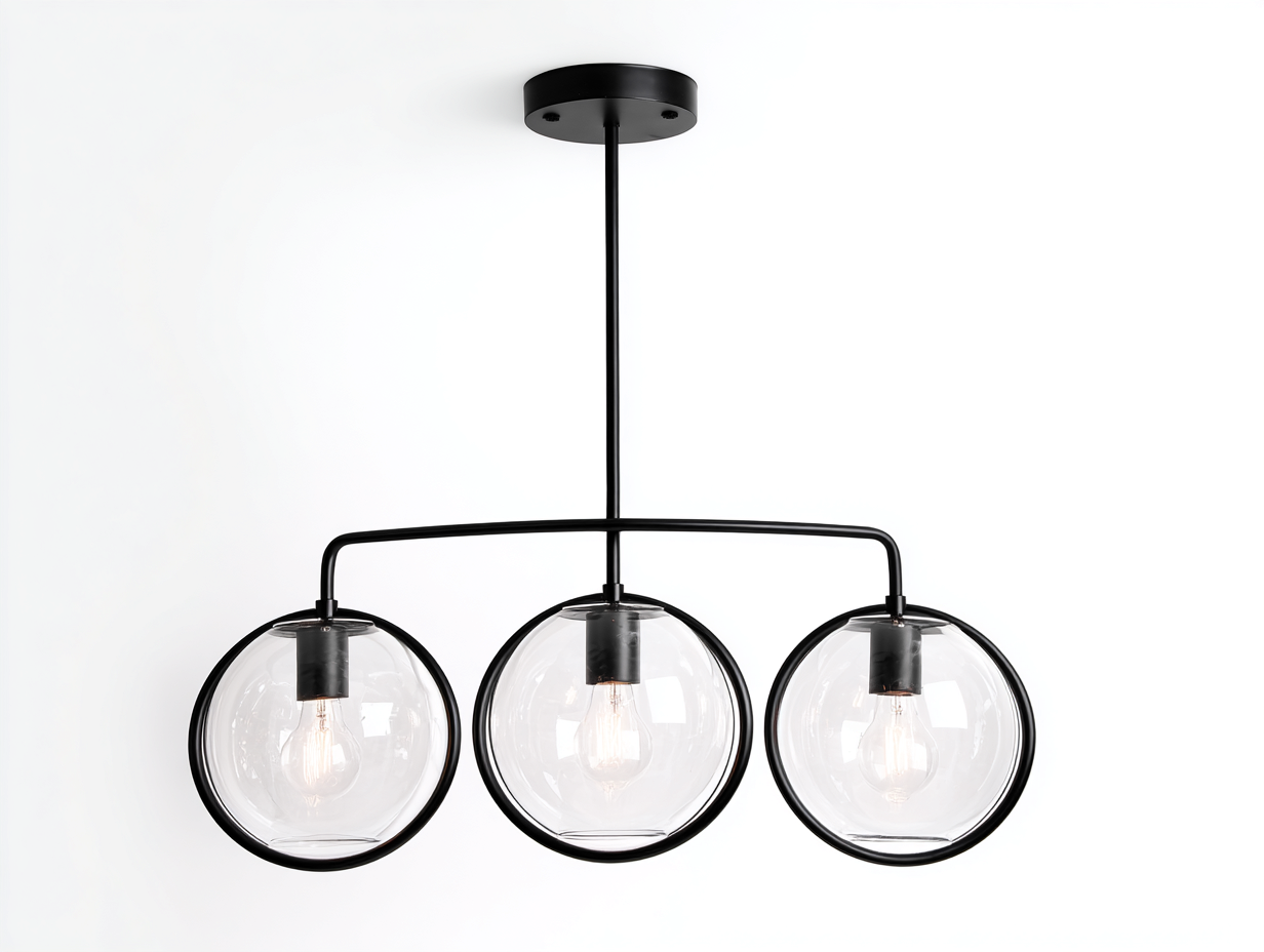 Suspension luminaire en métal et verre 80x25x35 cm - noir - éclairage intérieur style moderne-Homiupden