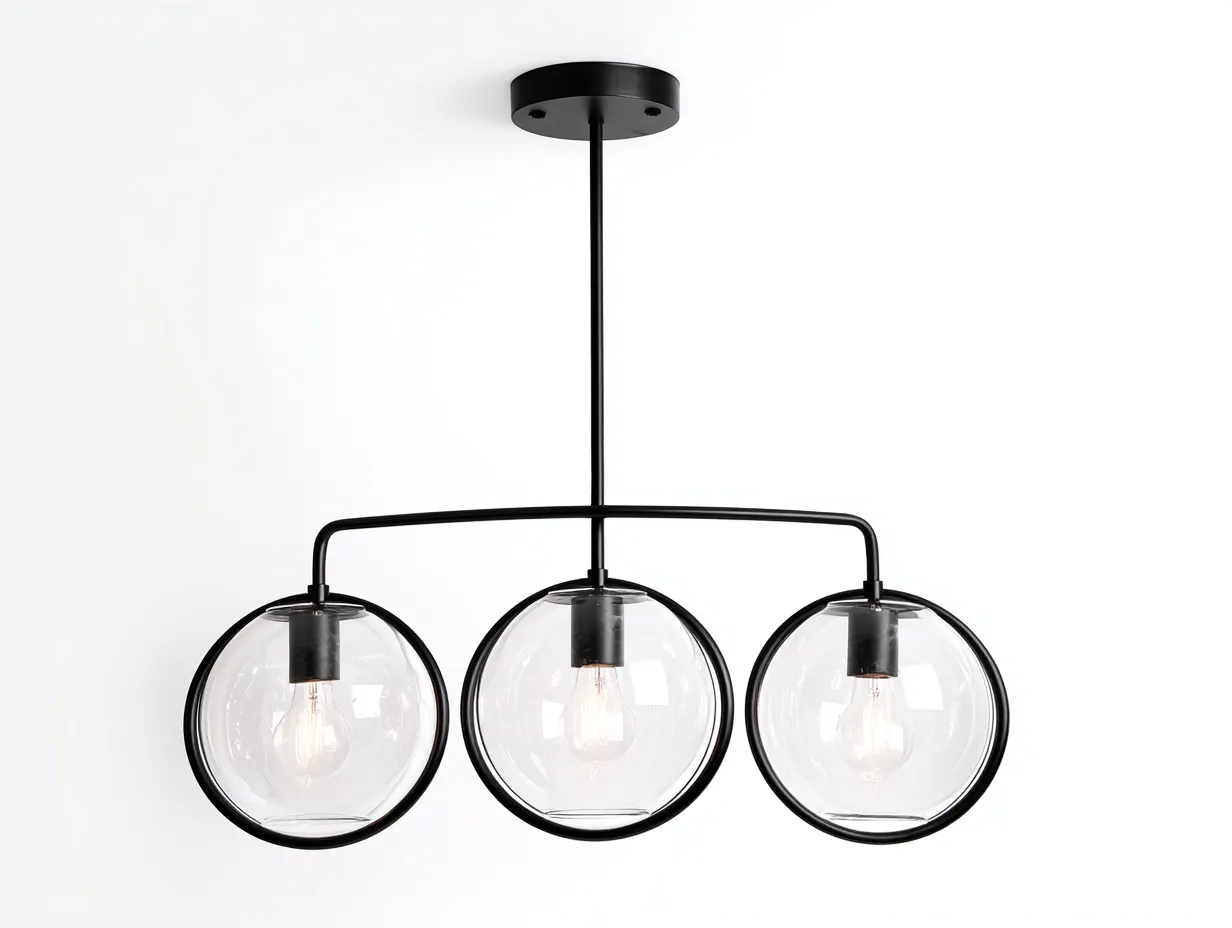Suspension luminaire en métal et verre 80x25x35 cm - noir - éclairage intérieur style moderne-Homiupden
